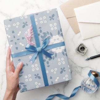 Dusty Blue Countryside Floral Seamless Wrapping Paper