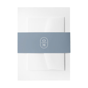 Dusty Blue Couple Monogram Wedding Invitation Belly Band