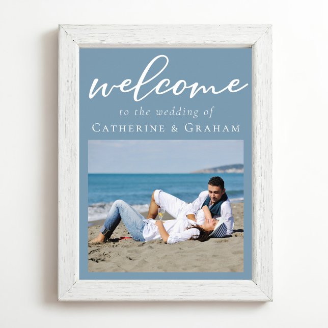 Dusty Blue Couple Photo Minimalist Wedding Poster (Creator Uploaded)