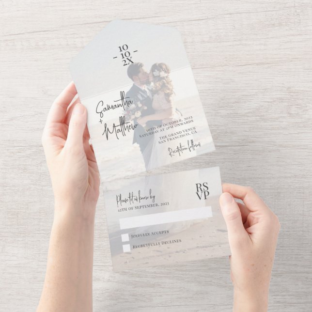 Dusty Blue Couple Photo Wedding Anniversary All In One Invitation (Tearaway)