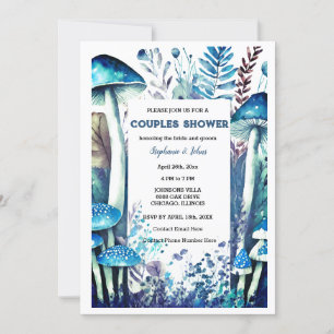 Dusty Blue Couple Shower Mushroom Woodland Wedding Invitation