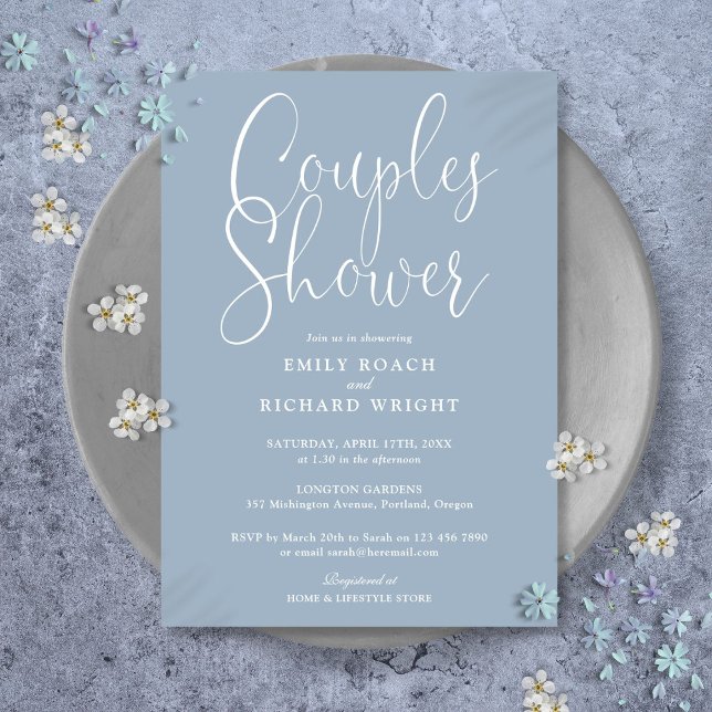 Dusty Blue Couples Bridal Wedding Shower Invitation (Dusty Blue Couples Bridal Wedding Shower Invitation)
