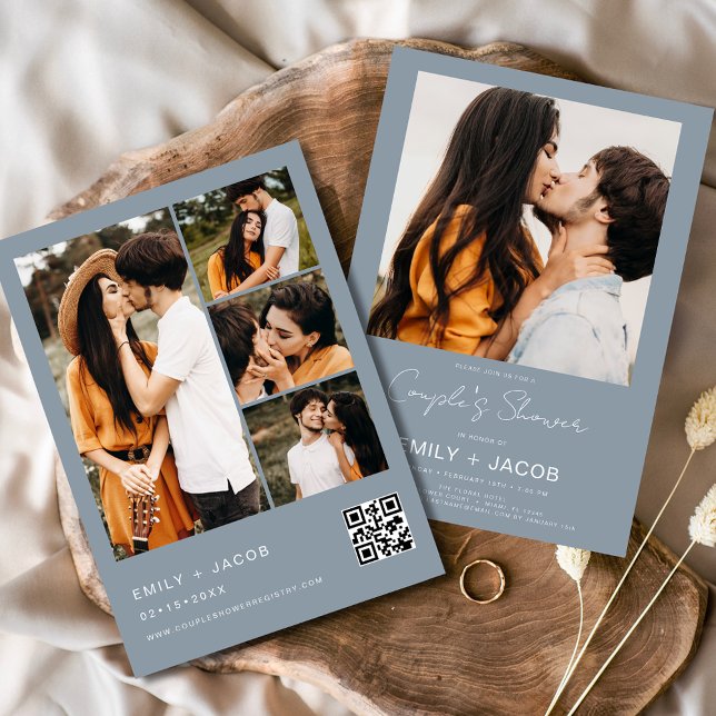 Dusty Blue Couple's Shower Photo QR code Invitation (Creator Uploaded)