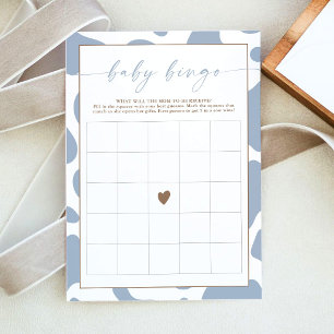 Dusty Blue Cow Print Baby Shower Bingo Game Card