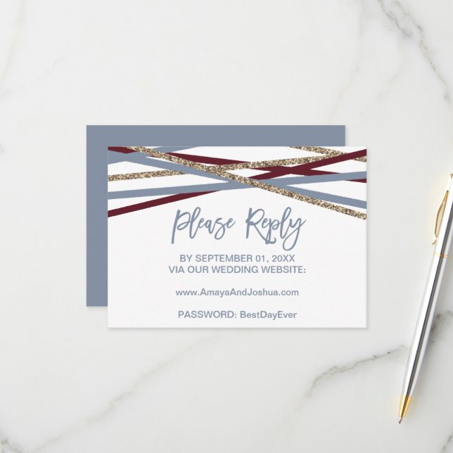 Dusty Blue & Cranberry Streamers Online RSVP Card (Front/Back In Situ)