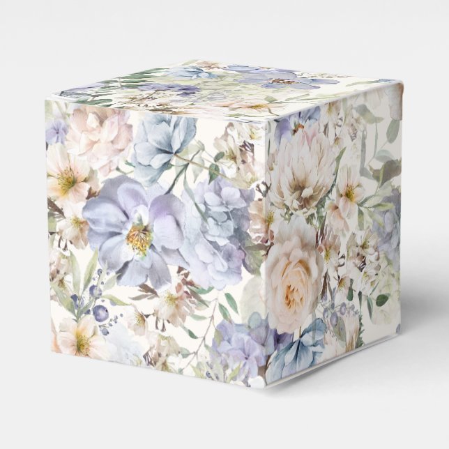 Dusty Blue Cream Floral Seamless Pattern Favour Box (Front Side)