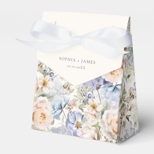 Dusty Blue Cream Floral Seamless Pattern Favour Box (Front Side)