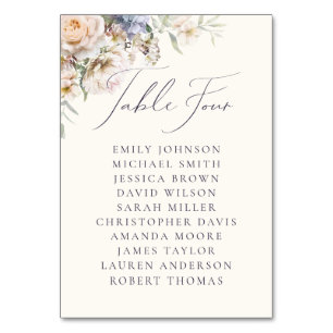 Dusty Blue Cream Floral Table Four Guest Names Number