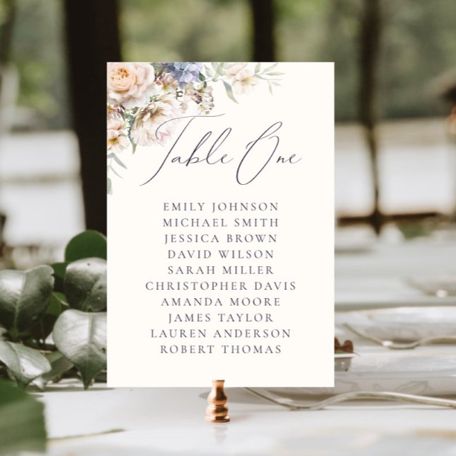 Dusty Blue Cream Floral Table One Guest Names Table Number (Creator Uploaded)
