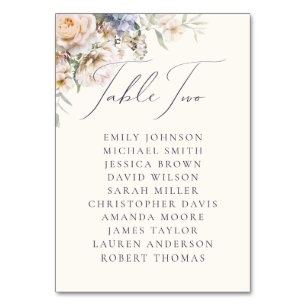 Dusty Blue Cream Floral Table Two Guest Names Table Number
