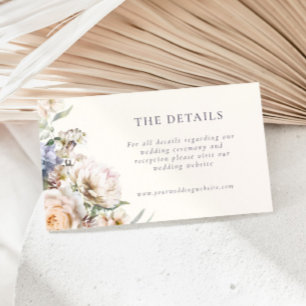Dusty Blue Cream Floral Wedding Details Enclosure Card