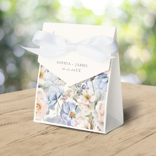 Dusty Blue Cream Floral Wedding Favour Box