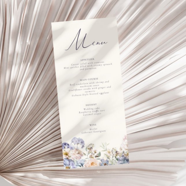 Dusty Blue Cream Floral Wedding Menu (Creator Uploaded)