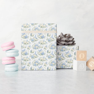 Dusty Blue Cream Florals Wedding Bridal Shower Wrapping Paper