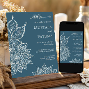 Dusty Blue Cream Mehndi Henna Muslim Wedding Invitation