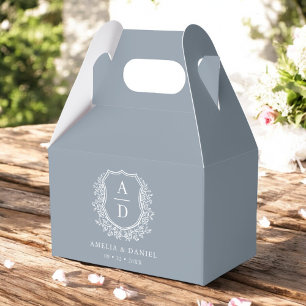 Dusty Blue Crest Floral Monogram Wedding Modern Favour Box