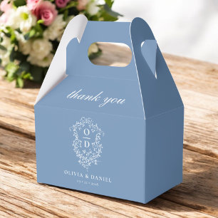 Dusty Blue Crest Floral Monogram Wedding Modern Favour Box