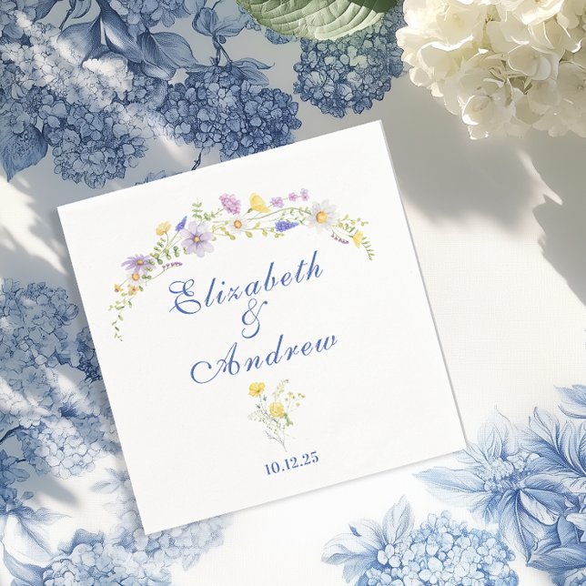 Dusty Blue Crest Floral Wedding Napkin (Creator Uploaded)