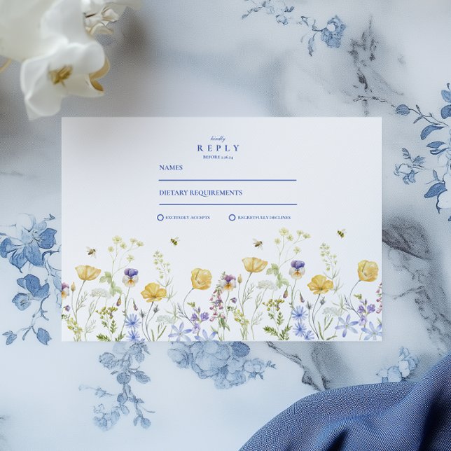 Dusty Blue Crest Floral Wedding RSVP Card (Creator Uploaded)