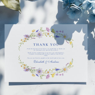Dusty Blue Crest Floral Wedding Thank You Card
