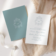 Dusty Blue Crest Monogram Sophisticated Wedding