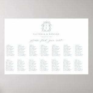 Dusty Blue Crest Monogram Wedding Seating Chart