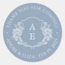 Dusty Blue Crest Monogram Wedding Sticker