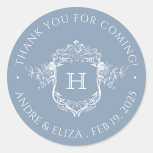 Dusty Blue Crest Monogram Wedding Sticker