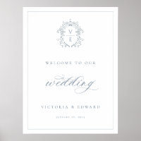 Dusty Blue Crest Monogram Wedding Welcome