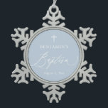 Dusty Blue Cross Baptism Snowflake Framed Ornament<br><div class="desc">Dusty Blue Cross Baptism Snowflake Framed Ornament,  Blue Baptism,  Boy Baptism,  Modern Blue Baptism</div>