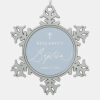 Dusty Blue Cross Baptism Snowflake Framed Ornament