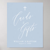 Dusty Blue Cross Boy Baptism Cards & Gifts Poster