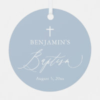 Dusty Blue Cross Boy Baptism Ceramic Ornament
