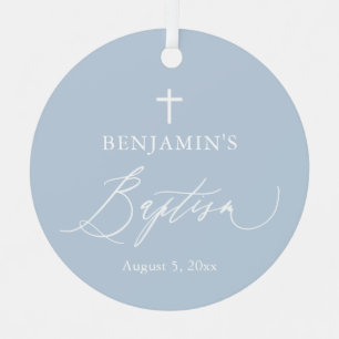 Dusty Blue Cross Boy Baptism Ceramic Ornament