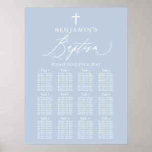 Dusty Blue Cross Boy Baptism Seating Chart Sign