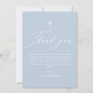 Dusty Blue Cross Boy Photo Baptism Thank You Card