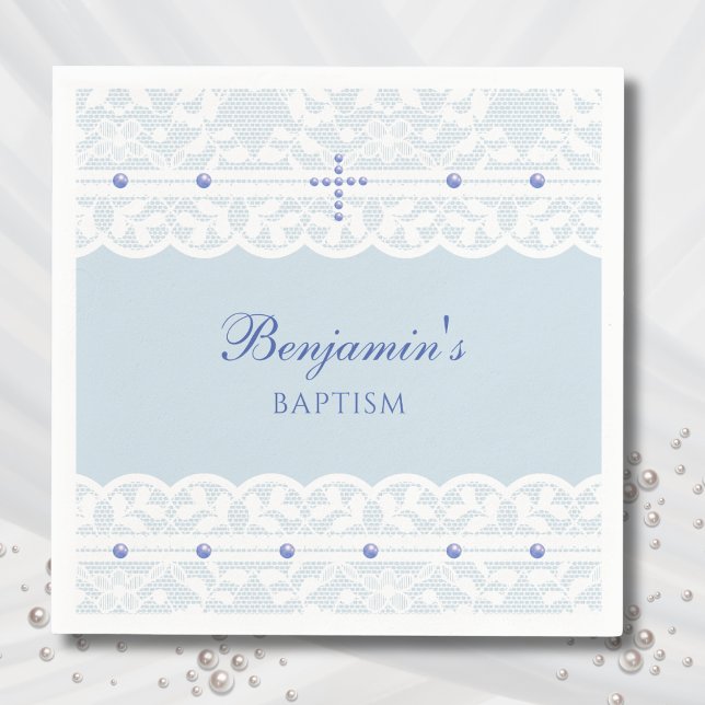 Dusty Blue Cross Christening Christian Baptism Napkin (Creator Uploaded)