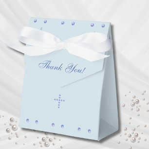 Dusty Blue Cross Christian Baptism Favour Box