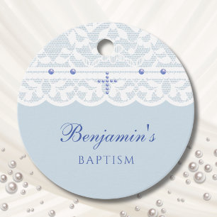 Dusty Blue Cross Christian Baptism Thank You Favour Tags