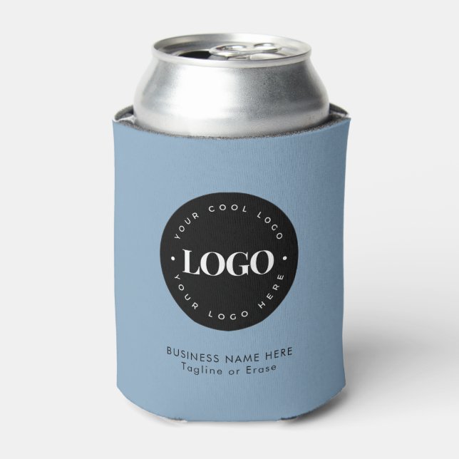 Dusty Blue Custom Business Company Logo Text Can Cooler (Can Front)