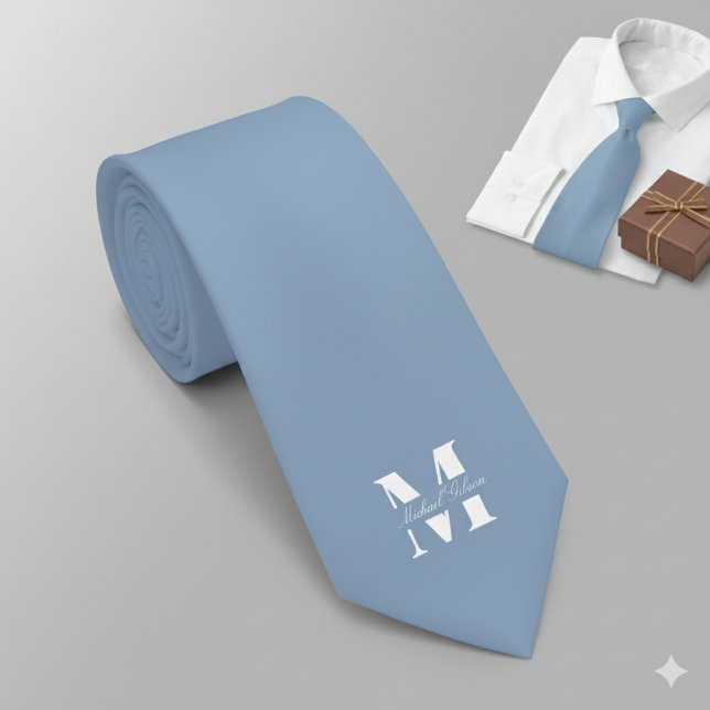 Dusty Blue | Custom Monogram Wedding Groomsmen  Tie (Dusty Blue | Custom Monogram Wedding Groomsmen Neck Tie)