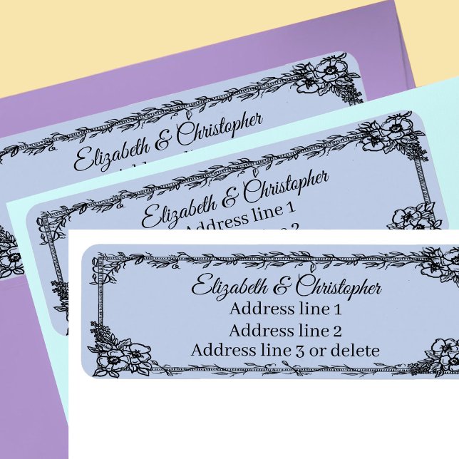 Dusty Blue Custom Name Floral Return Address Label (Creator Uploaded)