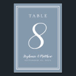 Dusty Blue Customised Wedding Table Number<br><div class="desc">A template for any number this simple, minimalist and elegant Wedding Table Number design features a contemporary design with a double frame border in crisp white on a DUSTY BLUE background. Chic design provides timeless yet modern sophistication. Personalise wedding table design with your name, wedding date and table number in...</div>