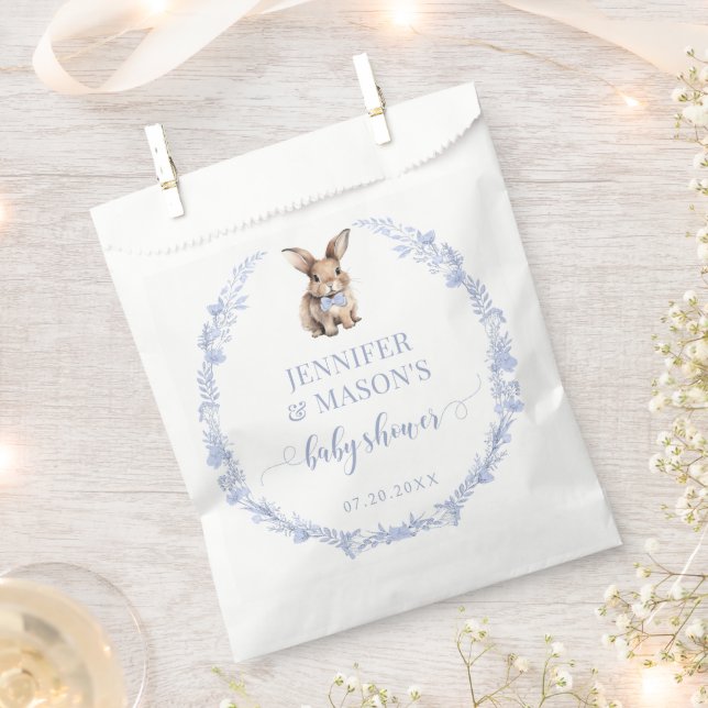 Dusty blue cute rabbit Easter baby boy shower Favour Bag (Clipped)