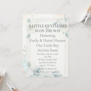 Dusty Blue Daffodil Baby Boy Shower Invitation