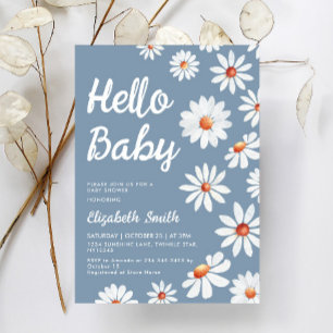 Dusty Blue Daisy Baby Shower Invitation