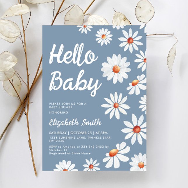 Dusty Blue Daisy Baby Shower  Invitation (Creator Uploaded)