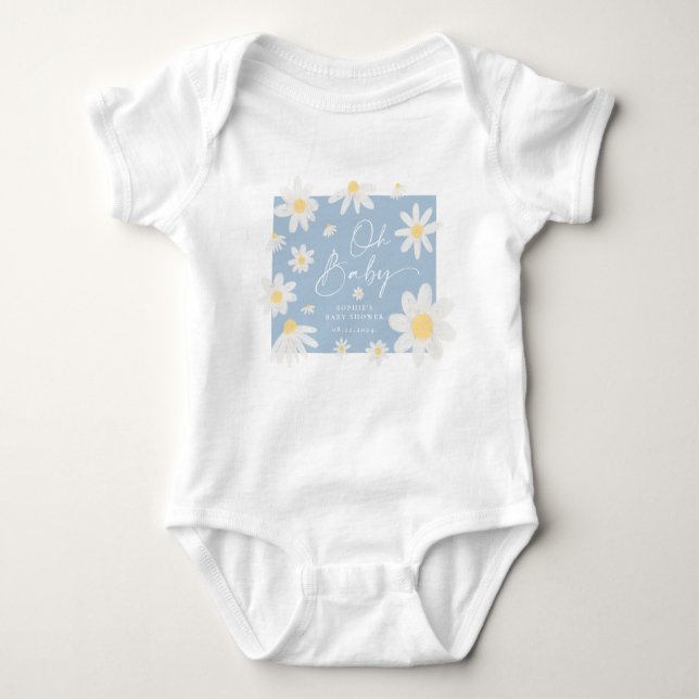 Dusty Blue Daisy Flower Baby Shower Baby Bodysuit (Front)