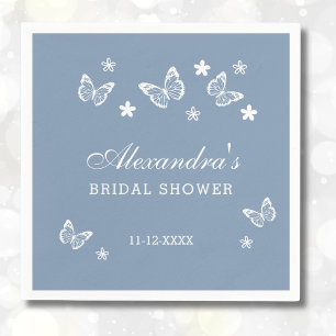 Dusty Blue Daisy White Butterfly Bridal Shower Napkin