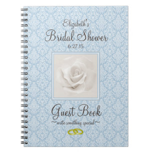 Dusty Blue Damask Bridal Shower Guest Book -